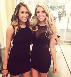 amateur pic Brunette and blonde in little black dresses