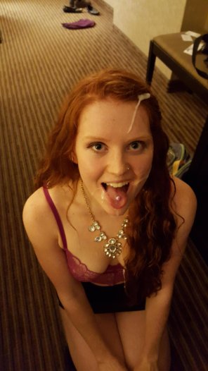 Cute amateur redhead facialized