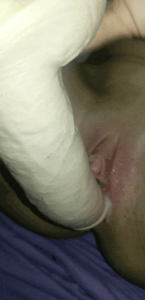 amateur photo My pussy covered in cum gripping on a big dildo