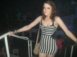 Curvy in striped dress