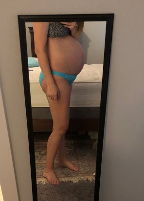 My 37 week pregnant wife showing off her bump in a bikini! Too bad we weren't at a nude beach ðŸ˜œ