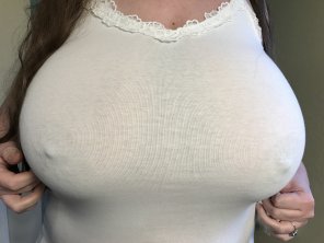 White shirt, hard nips