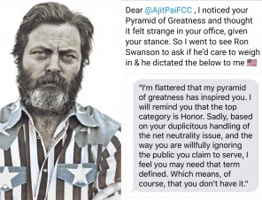 amateur pic Ron Swanson has words for Ajit Pai.