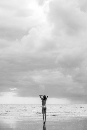 Where the water meets the land, black and white