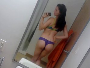 Purple thong belfie