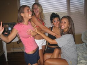 amateur pic Her friends enjoy feeling her boobs