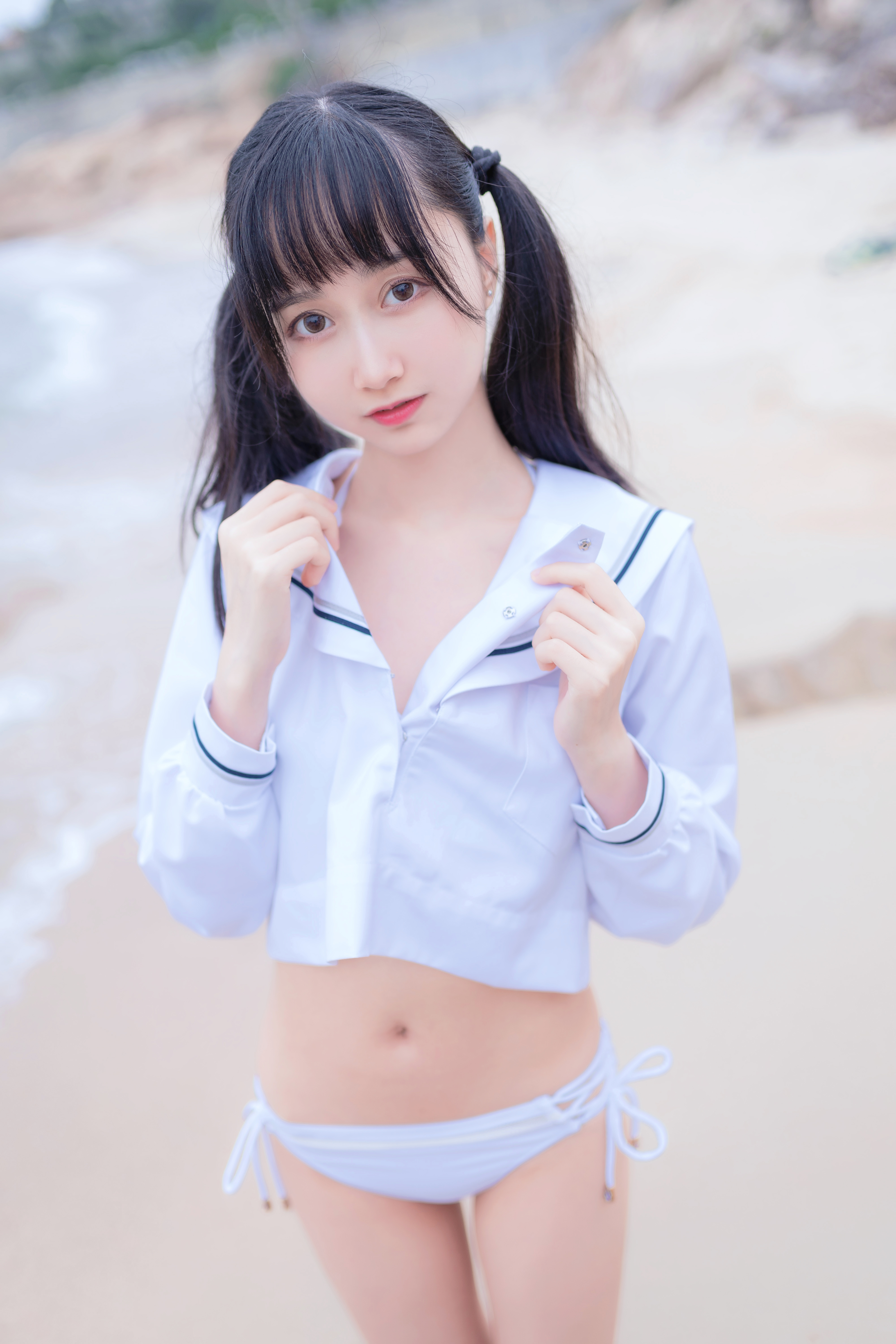 amateur photo KimemeOwO (木绵绵OwO) No. 11 - 海边白色比基尼电子版 (1)