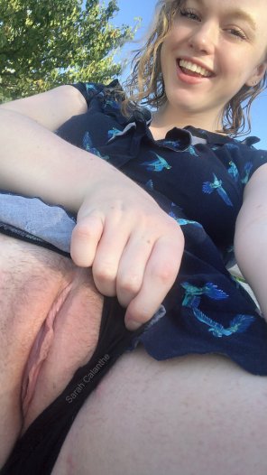 amateur photo [F] Just flashing my pussy outside.