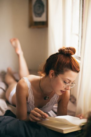 amateur photo Feet, Redhead, Glasses, and Reading - The Perfect Girl
