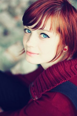 Red hair, blue eyes