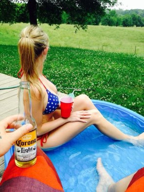 Drinking by the pool