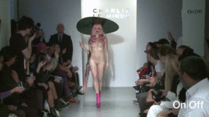 amateur photo Naked model at a public fashion show