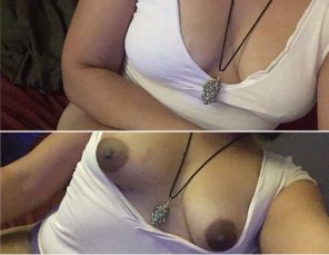 amateur pic I love her dark nipples and light skin