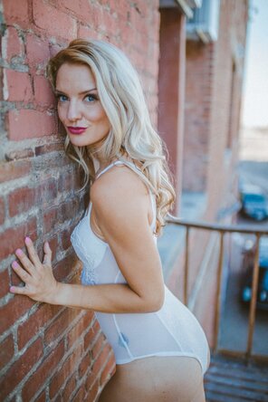 Hugging the wall in my white bodysuit [f][oc]