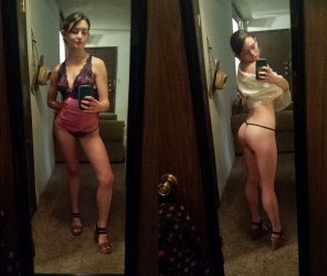Skinny, raven haired girl front and back
