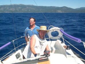 amateur pic Chris on our Hunter in Trans-Tahoe Regatta