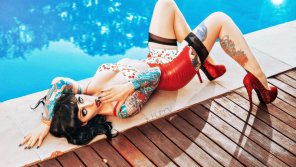 amateur photo Tattooed Pinup Girl in Latex and Heels