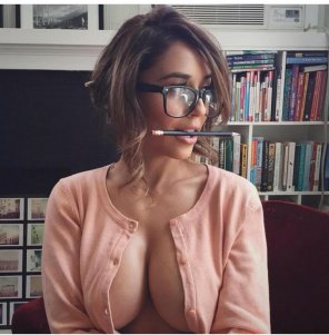 amateur pic Sexy Sweater, Boobs and Glasses - She Has It All