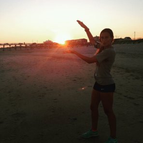 Early morning jog on the beach