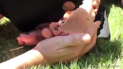 Naked Male Slave Adores Domme Feet