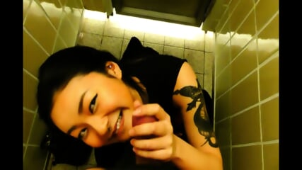 Drunk Asian Babe Giving Blowjob In A Washroom At A College Party