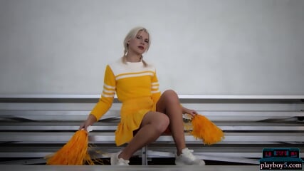 Petite Blonde MILF Cheerleader Lennon Elizabeth Strips On The Bball Court