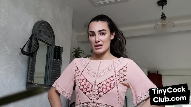 Femdom CFNM babe mocking small cock and teasing it