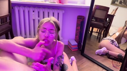 SchoolGirl Cum Facial At 8.20 GLASSES BLOWJOB FINISH Cumshot Spirite Moon, Bunny Rabbits