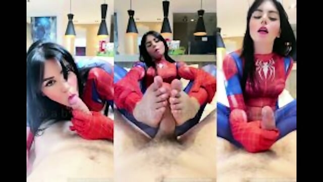 bianca alves spider girl blowjob and footjob