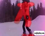 Hot Girls Hit The Snow For Some Boarding While Naked