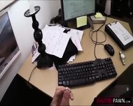 Sexy Brunette Business Woman Selling Old Stuff Ends Up In The Office
