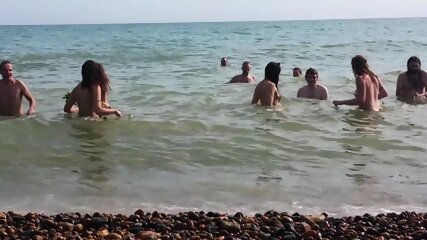 Group Nudist Enjoy Beach