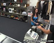 Tattooed Brunette Sucking Dick Behind Pawn Shop Counter
